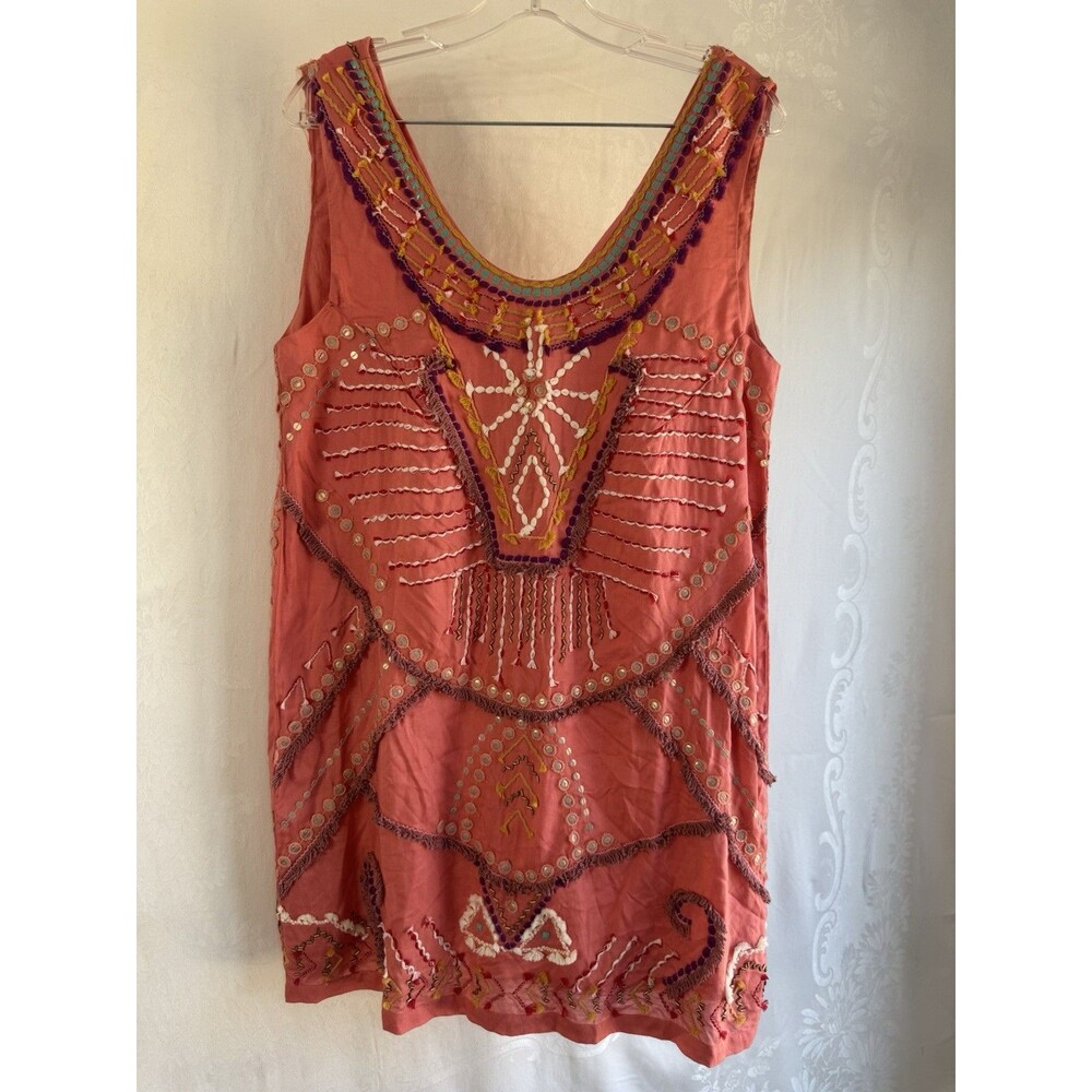 Anthropologie Blank Reveka Embellished Shift Dress London Beaded Fringe Mini